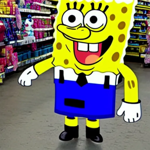 Prompt: spongebob shopping at walmart