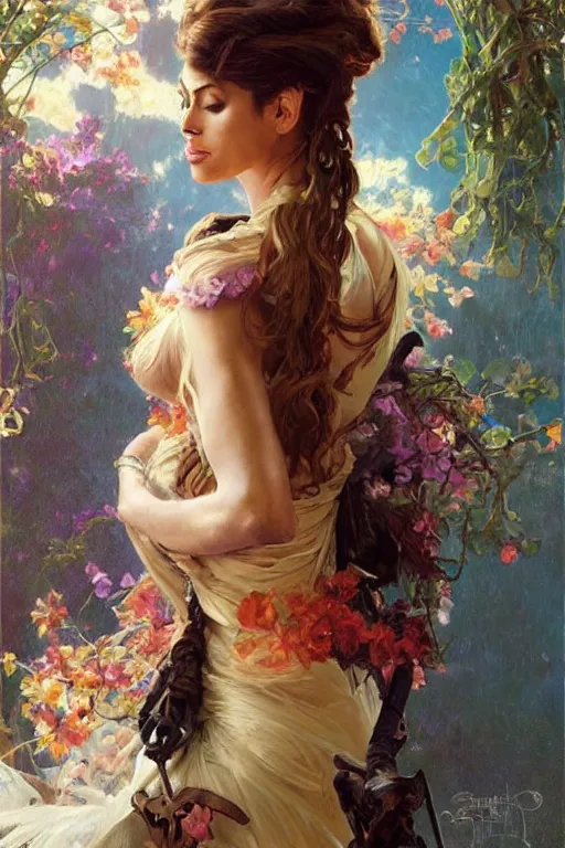 Image similar to Eva Mendes portrait, fantasy, elegant, intricate, by Stanley Artgerm Lau, greg rutkowski, thomas kindkade, alphonse mucha, loish, norman Rockwell