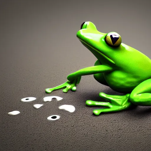 Image similar to cute frog running late for school, octane render, cute