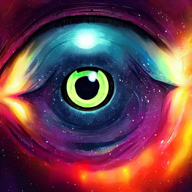 Prompt: a galactic neon eyeball, stars, artstation, digital art