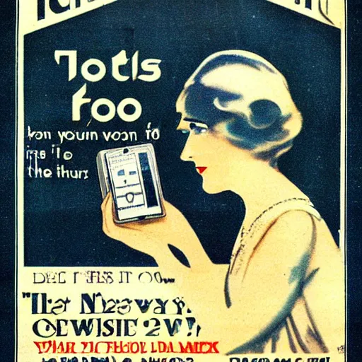 Image similar to vintage advertisement for iPod, 1920s, newspaper