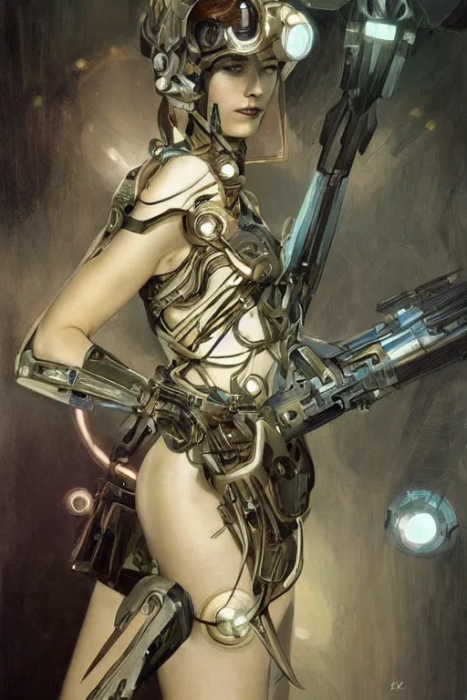 Image similar to organic cyborg holding a weapon, art deco,soft lighting, sci fi fantasy, intricate, elegant, highly detailed, lifelike, photorealistic, digital painting, artstation, illustration, concept art, smooth, sharp focus, art by John Collier and Albert Aublet and Krenz Cushart and Artem Demura and Alphonse Mucha