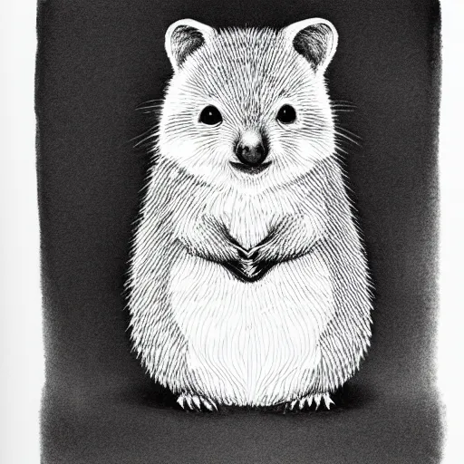 Image similar to monochromatic illustration of a happy quokka, one line, line drawing, unbroken, minimalist