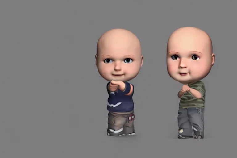 Image similar to bobby hill chibi, photorealistic 3 d render