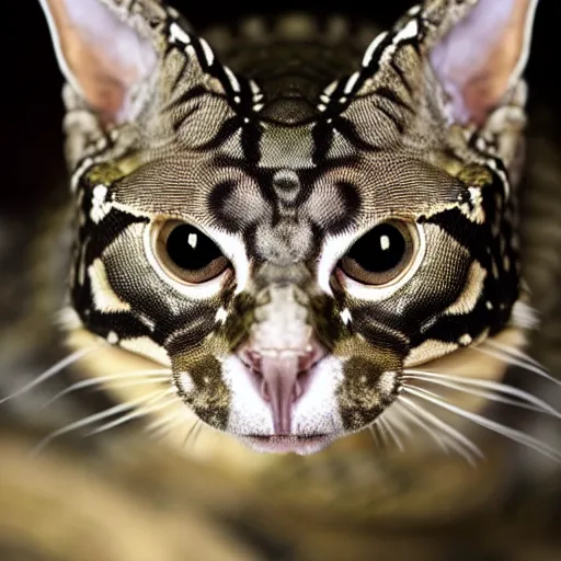 Image similar to a reptillian snake - cat - hybrid, animal photography