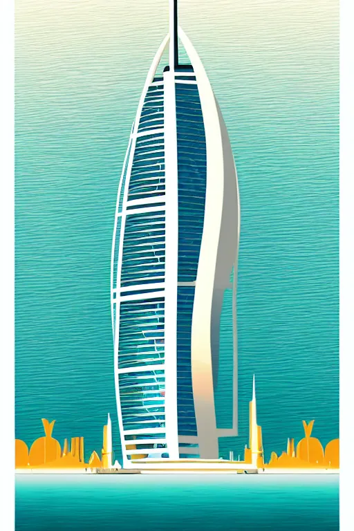 Image similar to minimalist boho style art of colorful burj al arab, illustration, vector art