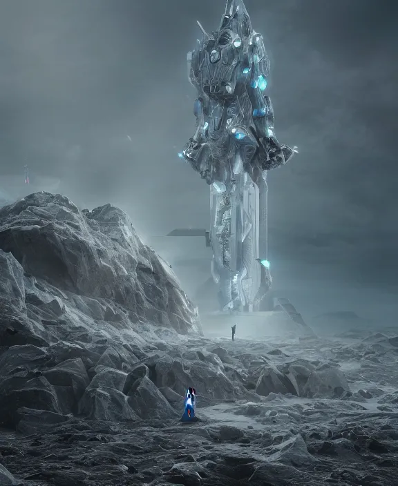 Prompt: surreal romantic mecha covenant deformation tower, futuristic berserk white architecture in the beach in iceland, foggy, highly detailed, digital painting, arstation, concept art, hyperealistic octane render, unreal engine,