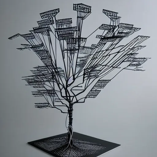 Image similar to a machine that makes wire trees automatically, intricate, highly detailed, photorealistic, sleek, automated