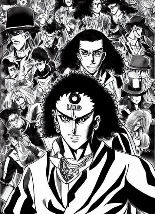 Prompt: JoJo's Bizarre Adventure Stand User Weird Al Yankovic, detailed manga illustration by Hirohiko Araki