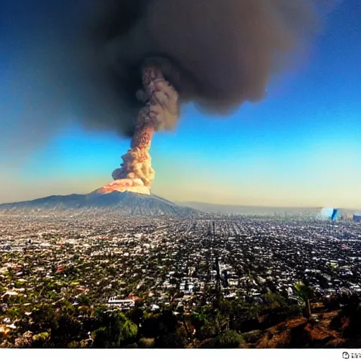 Image similar to the view from runyon canyon overlooking los angeles as a huge volcano erupts beneath l. a.