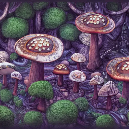 Prompt: hyper detailed mushroom munchkins in the forest digital art, 4k, trending on artstation studio lighting