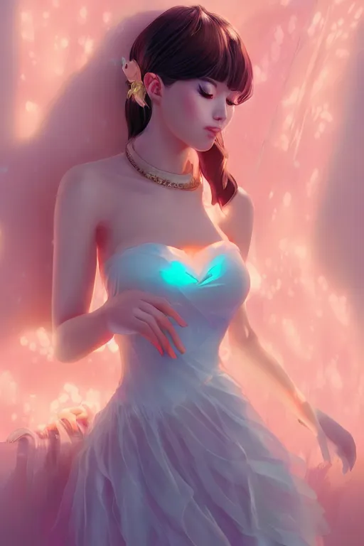 Image similar to a beautiful fashion goddness of love, chic strapless dress, tropical sea background, character design, in the style of artgerm, and wlop, cinematic lighting, hyperdetailed, 8 k realistic, symmetrical, global illumination, radiant light, frostbite 3 engine, cryengine, dof, trending on artstation, digital art