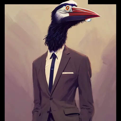 Prompt: a realistic portrait of anthropomorphized shoebill stork wearing suit and tie, photographic realistic background, by atey ghailan, by greg rutkowski, by greg tocchini, by james gilleard, by joe fenton, by kaethe butcher, trending on instagram, award winning details