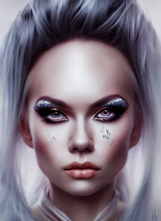 Image similar to photo of kerli koiv in the style of stefan kostic, realistic, half body shot, sharp focus, 8 k high definition, insanely detailed, intricate, elegant, art by stanley lau and artgerm, foggy backgeound