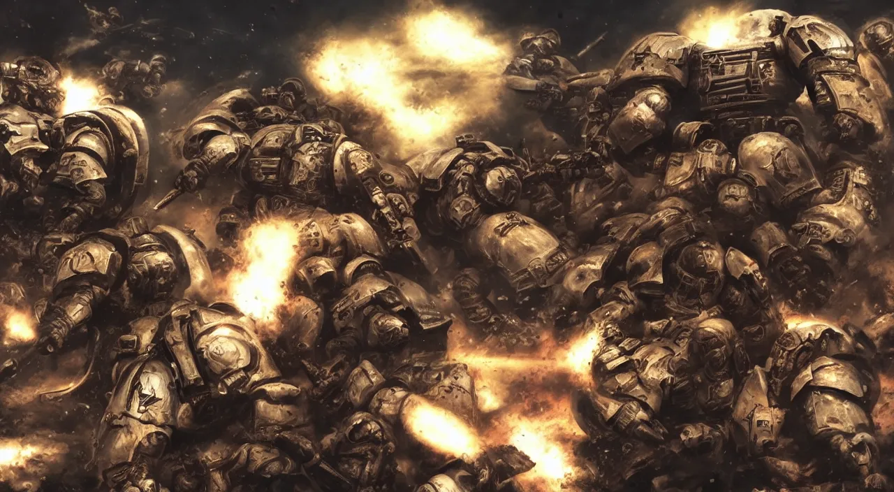 Image similar to Spacemarine fighting Chaos