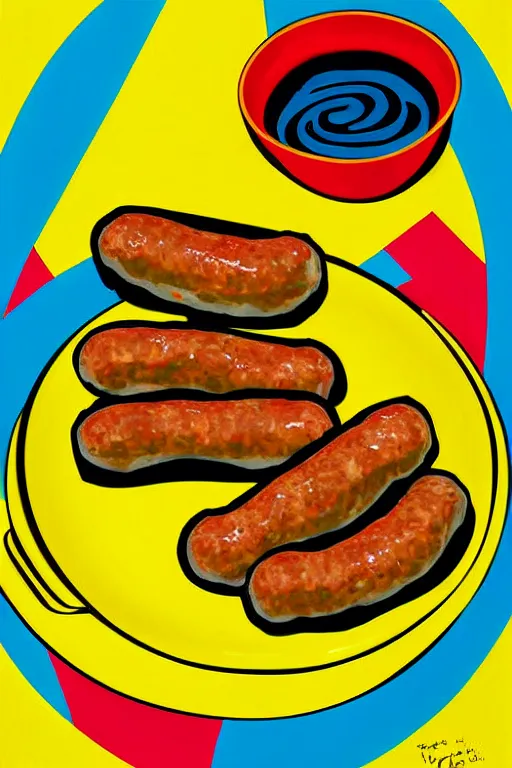 Prompt: nugget and sausage on plate, pop art, by mike swiderek, jorge lacera, ben lo, tyler west, ultrarealistic