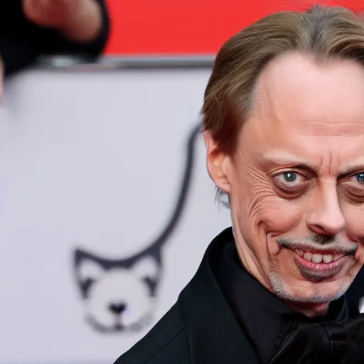 Prompt: cat with steve buscemi face walking on red carpet