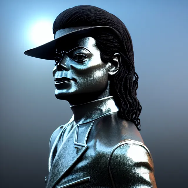 Prompt: statue michael jackson, chrome, reflect 8 k uhd, unreal engine, octane render in the artstyle of finnian macmanus, john park and greg rutkowski