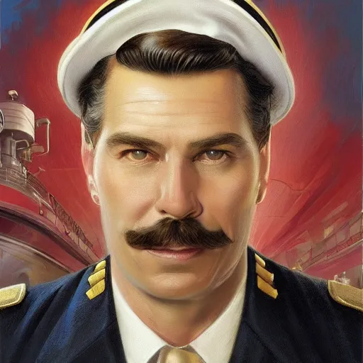 Image similar to mario as a wealthy cruise captain portrait, detailed, centered, digital painting, artstation, concept art, donato giancola, joseph christian leyendecker, wlop, boris vallejo, breathtaking, 8 k resolution, extremely detailed, beautiful, establishing shot, artistic, hyperrealistic, beautiful face, octane render, cinematic lighting, dramatic lighting, masterpiece