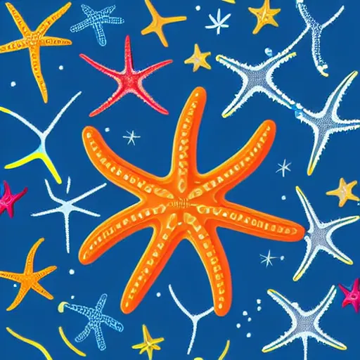 Prompt: seabed starfish, Anthropomorphic, highly detailed, colorful, illustration, smooth and clean vector curves, no jagged lines, vector art, smooth