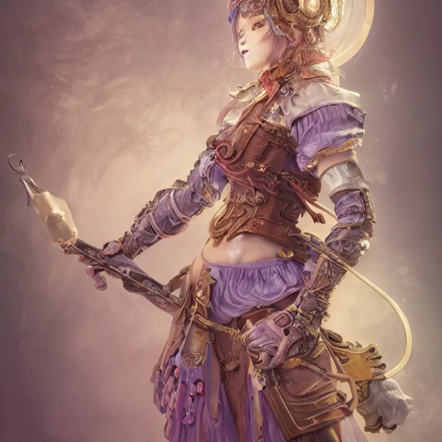 Image similar to studio portrait of neutral good colorful female cleric bard healer as absurdly beautiful, elegant, young skinny gravure idol, ultrafine hyperrealistic detailed face illustration by kim jung gi, irakli nadar, intricate linework, sharp focus, bright colors, matte, octopath traveler, final fantasy, unreal engine highly rendered, global illumination, radiant light, intricate environment