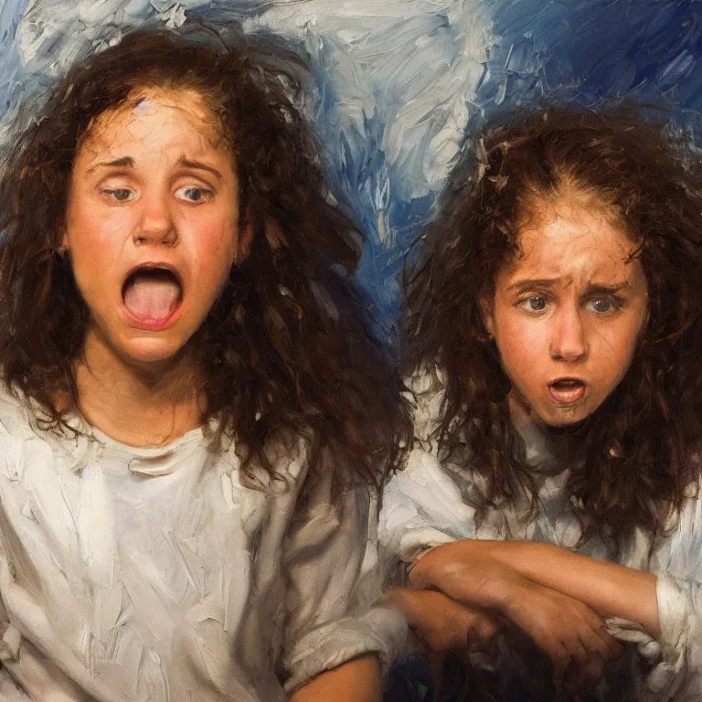 Image similar to warmly lit close up studio portrait of young angry! teenage Elaine Benes angrily singing, impasto oil painting thick brushstrokes by Cy Twombly and Anselm Kiefer , trending on artstation dramatic lighting Expressionism