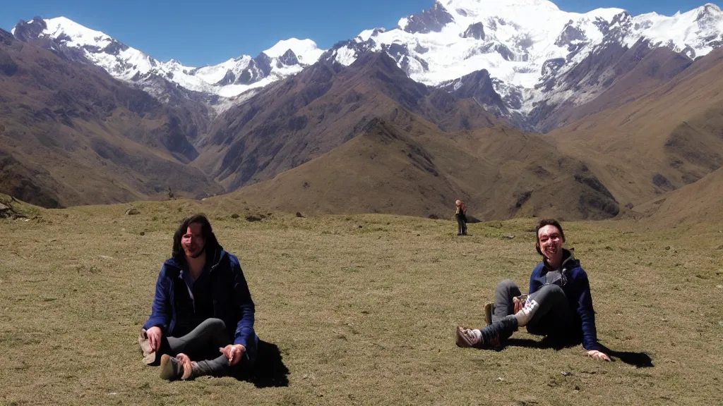 Prompt: sitting on a ball in the middle of the andes, i am a freak of nature,