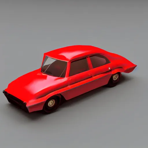 Image similar to blade runner style, small red car, 3d