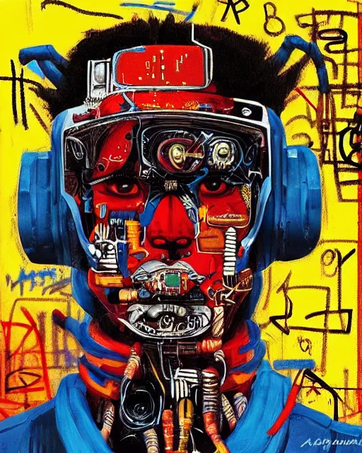 Prompt: a cyberpunk portrait of a special forces by jean - michel basquiat, by hayao miyazaki by artgerm, highly detailed, sacred geometry, mathematics, snake, geometry, cyberpunk, vibrant, water
