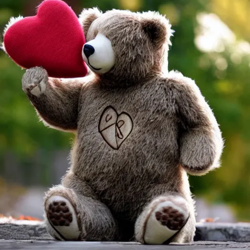 Image similar to a teddybear holding a heart in its hands