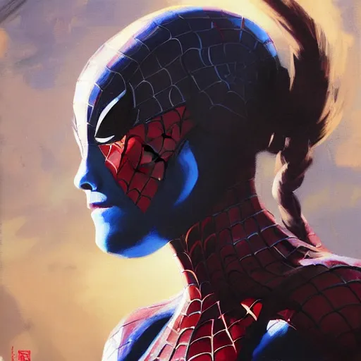 Prompt: greg manchess portrait painting of partially armored female spiderman as a genshin impact character, medium shot, asymmetrical, profile picture, organic painting, sunny day, matte painting, bold shapes, hard edges, street art, trending on artstation, by huang guangjian, gil elvgren, ruan jia, greg rutkowski, gaston bussiere