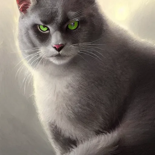 Image similar to a big dark angry powerful menacing grey cat with white belly, white paws and white face markings with long fur and fluffy tail sitting, intricate, elegant, highly detailed, digital painting, artstation, concept art, matte, sharp focus, illustration, art by Artgerm and Greg Rutkowski and Alphonse Mucha