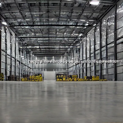 Prompt: There is a large warehouse, but it isn't like any warehouse I've ever seen. In the center are massive steel doors. There are windows around them, but they aren't ordinary windows. They look more like television screens or something. On the doors themselves, there are words written in a language that, as far as I can tell, doesn't even exist.