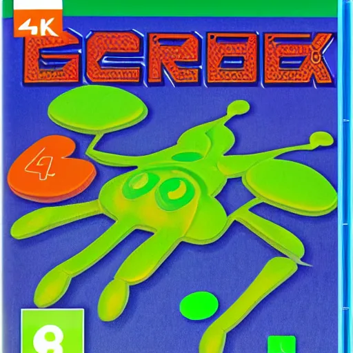 Prompt: video game box art of a commodore 6 4 game called frogger remix edition, 4 k, highly detailed cover art.