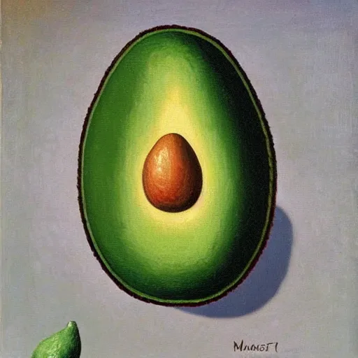 Image similar to surrealistic avocado on toast by magritte, oil on canvas