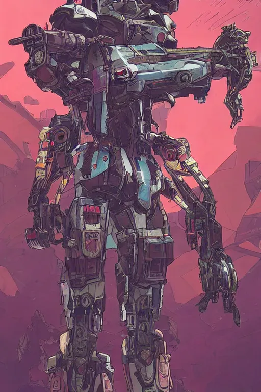 Image similar to cyberpunk mecha ninja borderland that looks like it is from borderlands and by feng zhu and loish and laurie greasley, victo ngai, andreas rocha, john harris