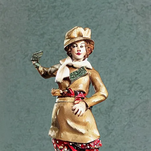 Prompt: Margaret Le Van\'s Alley Cats fashion statuette, wearing festive clothing, full body render, museum quality photo