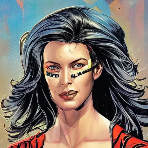 Image similar to portrait of a female android, by MARVEL comics and Sandra Chevrier