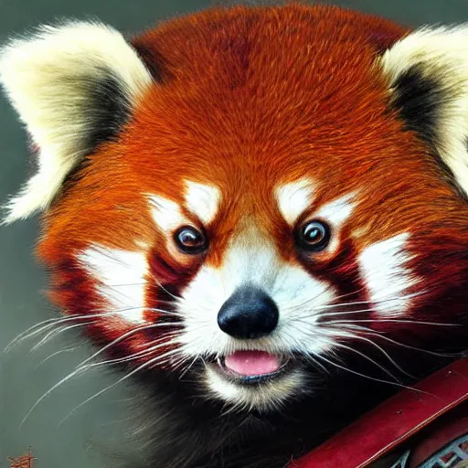 Image similar to red panda as a realistic fantasy knight, closeup portrait art by donato giancola and greg rutkowski, realistic face, digital art, trending on artstation, symmetry!!