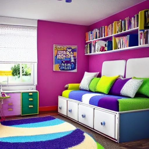 Prompt: 90s style kids bedroom.