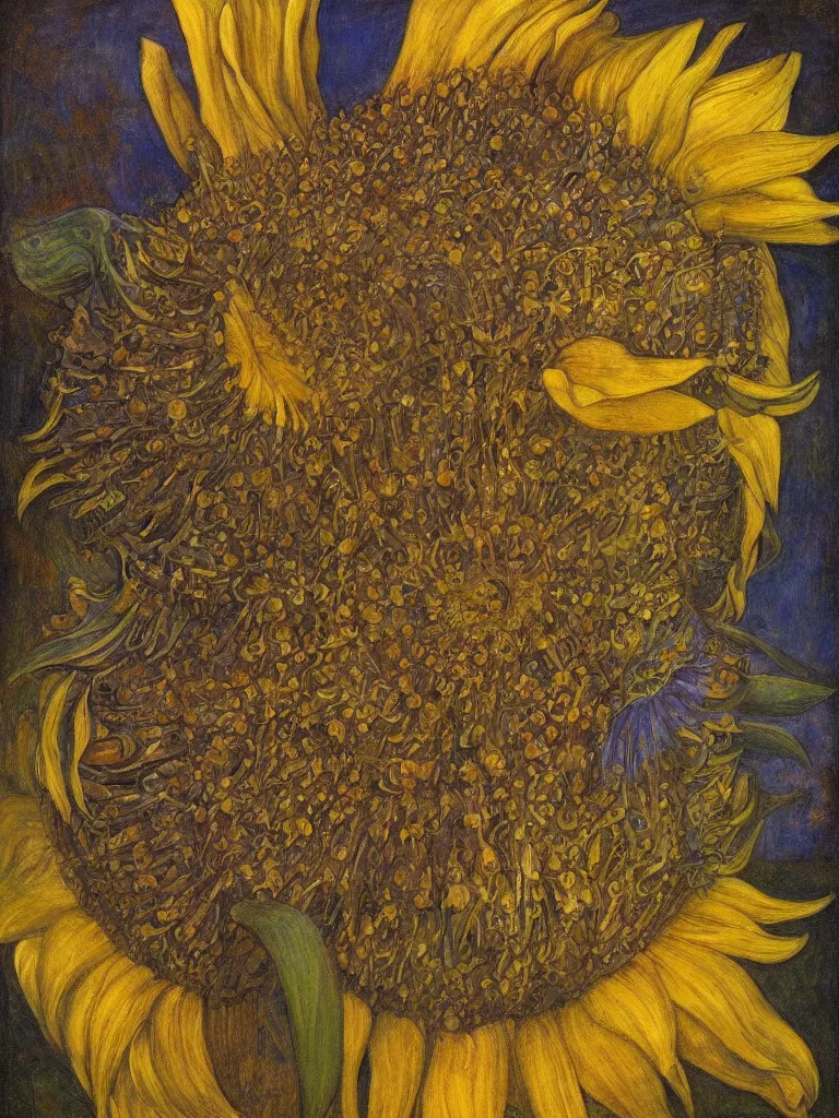 Prompt: mechanical sunflower, by annie swynnerton and diego rivera and elihu vedder, symbolist, dramatic lighting, art brut, soft cool colors, smooth, sharp focus, extremely detailed, adolf wolfli and ( donato giancola )