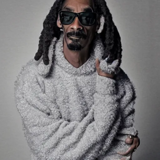 Image similar to a snoop dogg wearing a fuzzy sweater, high resolution photo