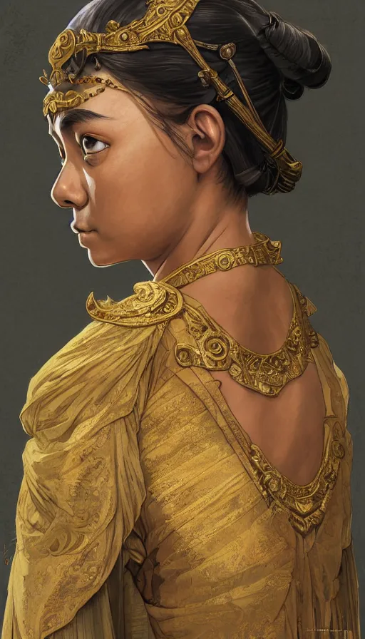 Image similar to ancient javanese arya stark, highly detailed, digital painting, artstation, concept art, smooth, sharp focus, illustration, ArtStation, art by artgerm and greg rutkowski and alphonse mucha and J. C. Leyendecker and Edmund Blair Leighton and Katsuhiro Otomo and Geof Darrow and Phil hale and Ashley wood and Ilya repin and Charlie Bowater