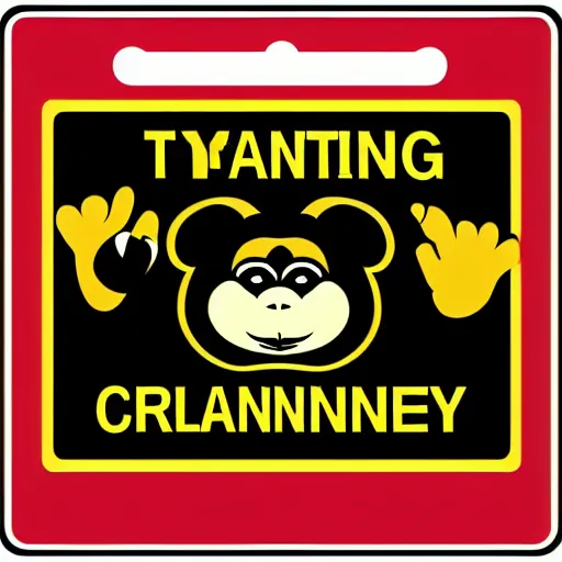 Prompt: warning sign with a vector graphic of a monkey in a tuxedo,