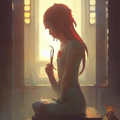 Image similar to dall · e 2 on fire, greg rutkowski, loish, rhads, beeple, makoto shinkai, tom bagshaw, alphonse mucha, sharp focus, art by artgerm and greg rutkowski, stanley kubrick, backlit, harsh overhead sunlight,