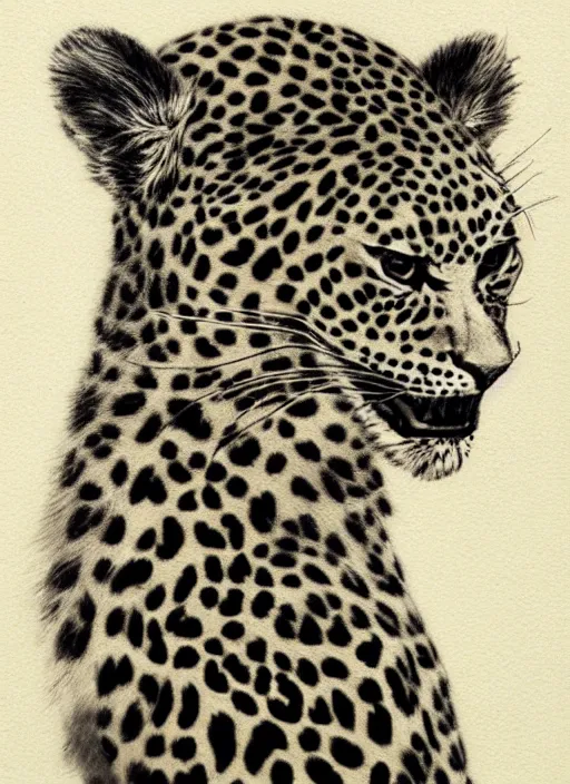 Image similar to leopard warrior head and shoulders portrait, anthropomorphic, yoshitaka amano style, norman rockwell, furry art