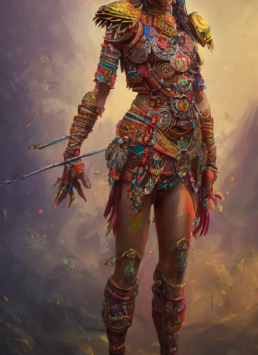 Image similar to detailed full body concept art illustration colorful oil painting of an ancient warrior goddess in full intricate colorful clothing, ultra detailed, digital art, octane render, 4k