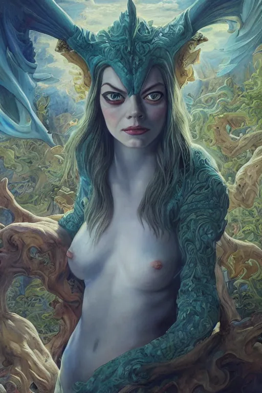 Prompt: A fantasy comic book style portrait painting of Emma Stone, hybrid, as an Atlantean Reptilian Warrior, François Boucher, Oil Painting, Mystical Valkyrie, unreal 5, DAZ, hyperrealistic, octane render, Regal, Refined, Detailed Digital Art, RPG portrait, William-Adolphe Bouguereau, Michael Cheval, Walt Disney (1937), Steampunk, dynamic lighting, Highly Detailed, Cinematic Lighting, Unreal Engine, 8k, HD