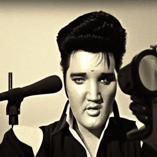 Prompt: Elvis recording his first tiktok video