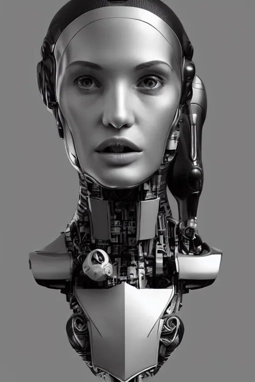 Image similar to robot with human face, female head, woman human face, human face realistic, human head, cyborg frame concept, cyborg by ales-kotnik, sci-fi android female